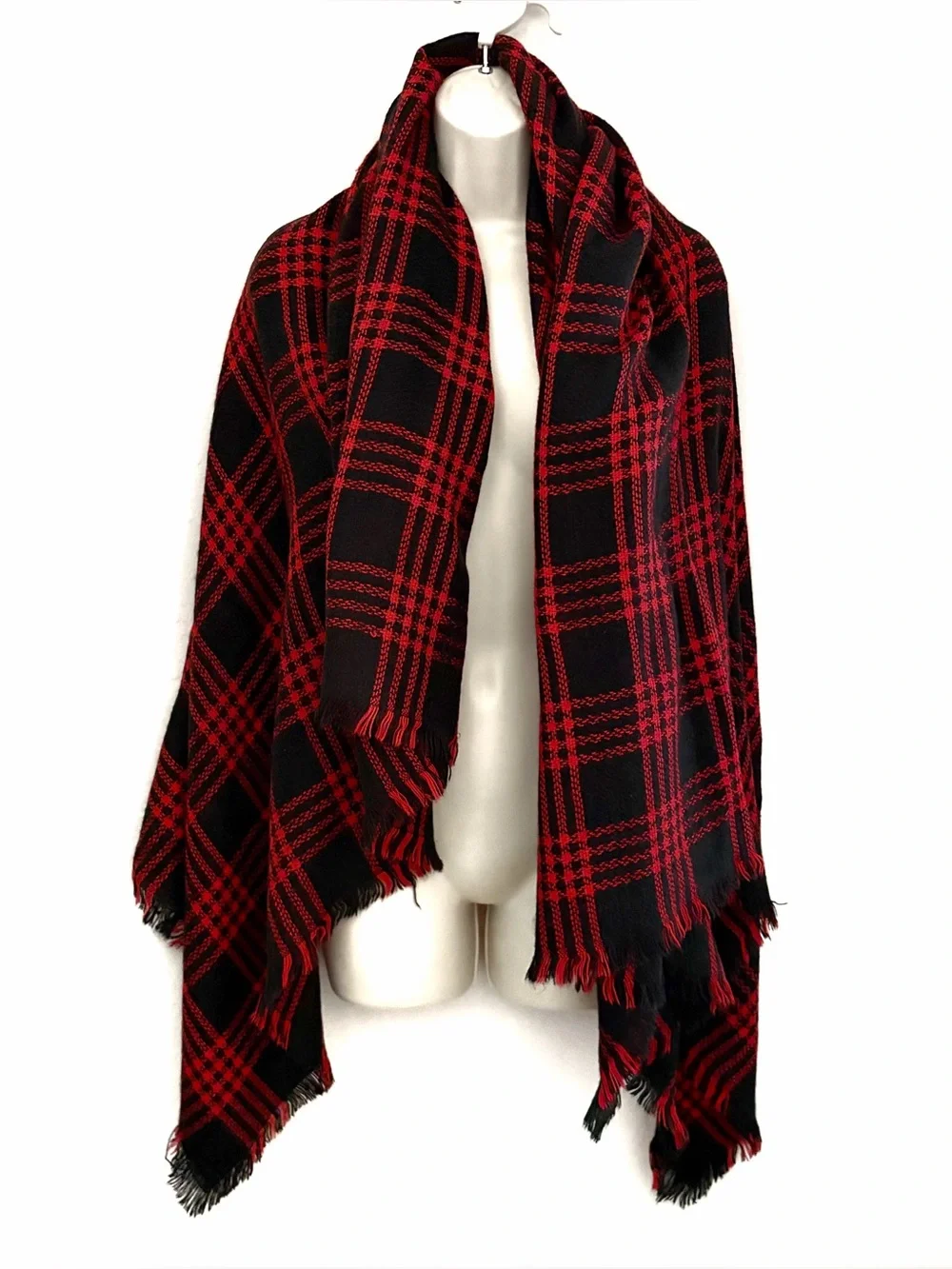 Red and Black Plaid Blanket Scarf